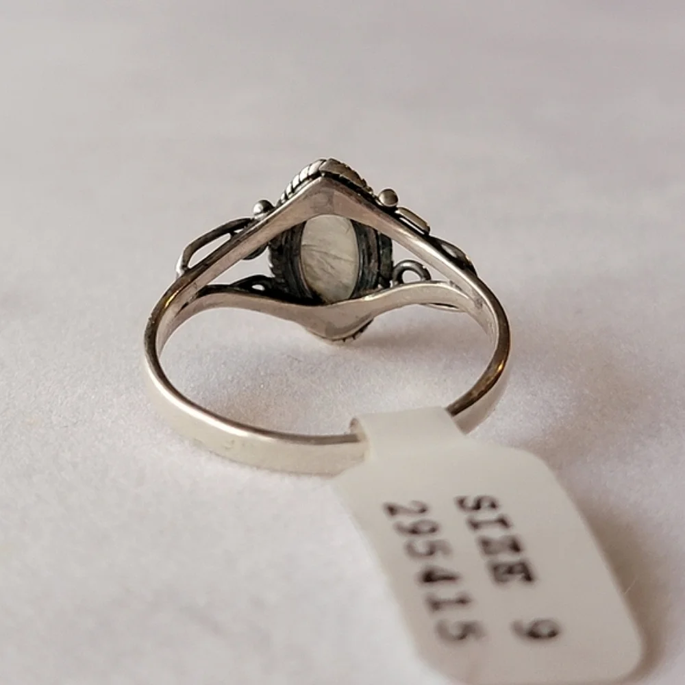 Prehnite Sterling Silver Filigree Horseshoe Ring Marquise Gemstone